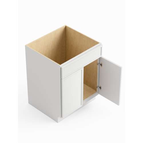 SMSB24-ASM-FR02-WH Framington 24-in x 24-in x 35-in Assembled Latitude Double Door Single Drawer Front Sink Base Cabinet, White