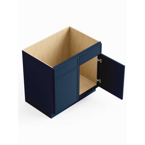 SMSB42-RTA-FR02-NB Framington 42-in x 24-in x 35-in Ready To Assemble Latitude Double Door Double Drawer Front Sink Base Cabinet, Navy Blue