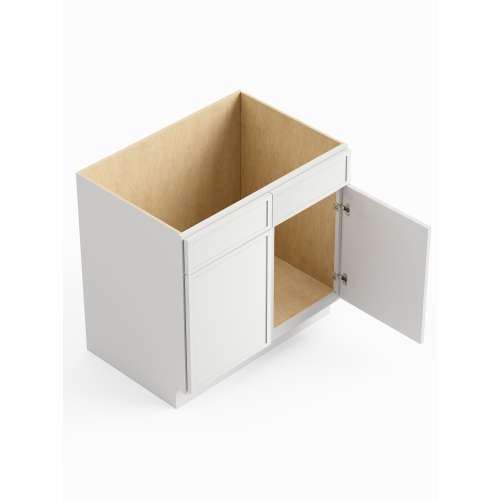 SMSB36-RTA-FR02-WH Framington 36-in x 24-in x 35-in Ready To Assemble Latitude Double Door Double Drawer Front Sink Base Cabinet, White