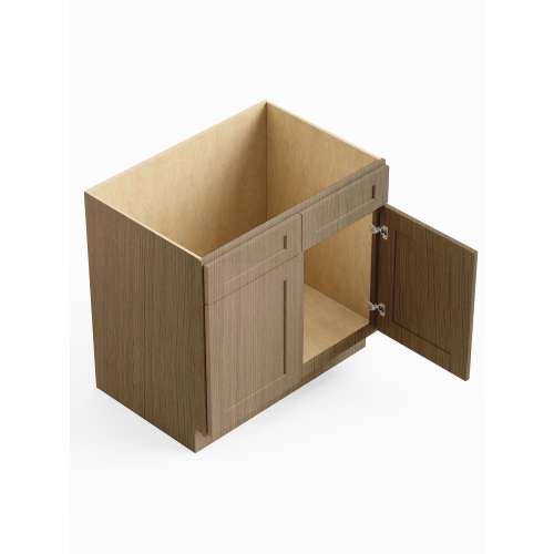 SMSB36-ASM-FR01-TW Framington 36-in x 24-in x 35-in Assembled Remington Double Door Double Drawer Front Sink Base Cabinet, Tan Wood