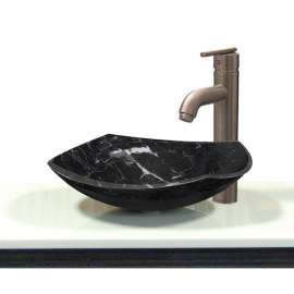 Medford Joelle 16-in x 16-in x 5-in Marble Abstract Square Vessel Sink, Black, SM-FO4012