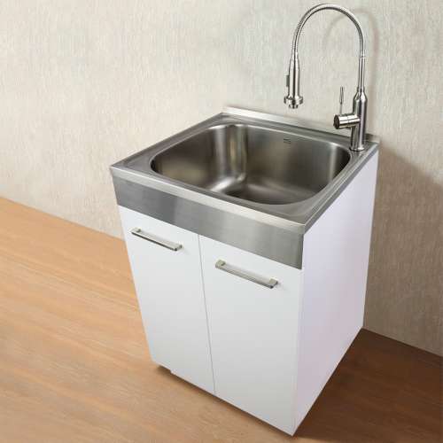Samuel Müeller Laundry Facuet with Pull- Out Spray and Articulating Arm in Brushed Stainless