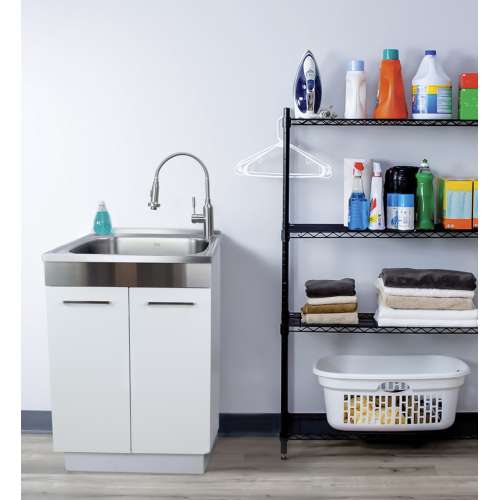 Samuel Müeller SM3680-BS Single Hole Dual Function Pull Out Spray High Arc Laundry Faucet With Single Lever Handle And Articulating Arm, Brushed stainless
