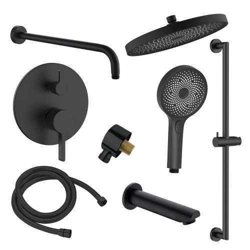 Samuel Müeller SMAPRK1610TH-3-MB Astra Three Function Round ADA Pressure Balance With Hand Shower On Bar Shower And Tub Set, Matte Black