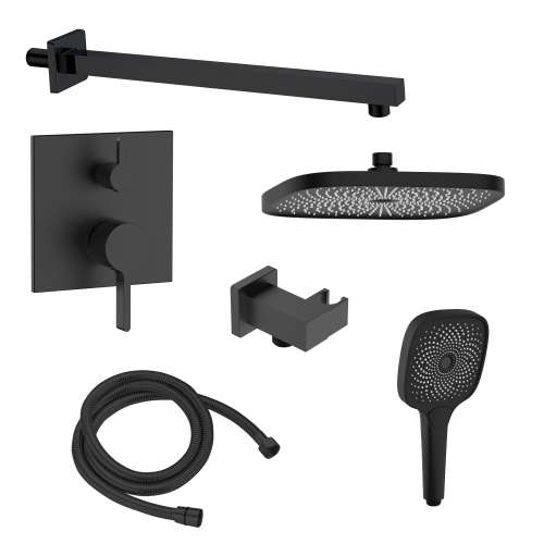 Samuel Müeller SMAPSK1610H-2-MB Astra Two Function Square ADA Pressure Balance With Hand Shower Set, Matte Black