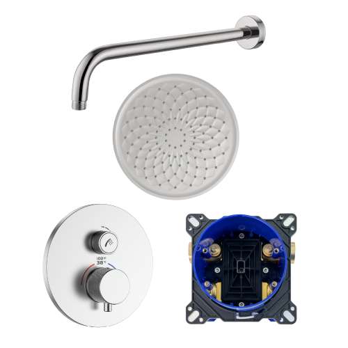 SMARTK1210-1-BN ArgoTherm Single Function Round Thermostatic Push Button Shower Set With 12-in Shower Arm, Brushed Nickel