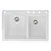 Samuel Müeller Adagio 33in x 22in silQ Granite Drop-in Double Bowl Kitchen Sink with 5 BACDE Faucet Holes, White