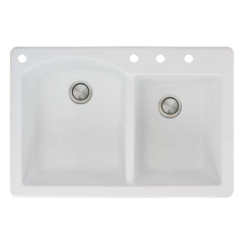 Samuel Müeller Adagio 33in x 22in silQ Granite Drop-in Double Bowl Kitchen Sink with 4 BACD Faucet Holes, White