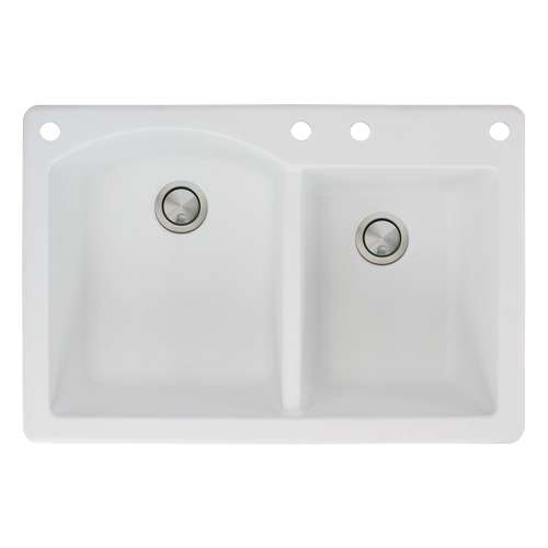 Samuel Müeller Adagio 33in x 22in silQ Granite Drop-in Double Bowl Kitchen Sink with 4 BACE Faucet Holes, White