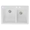 Samuel Müeller Adagio 33in x 22in silQ Granite Drop-in Double Bowl Kitchen Sink with 3 BAC Faucet Holes, White