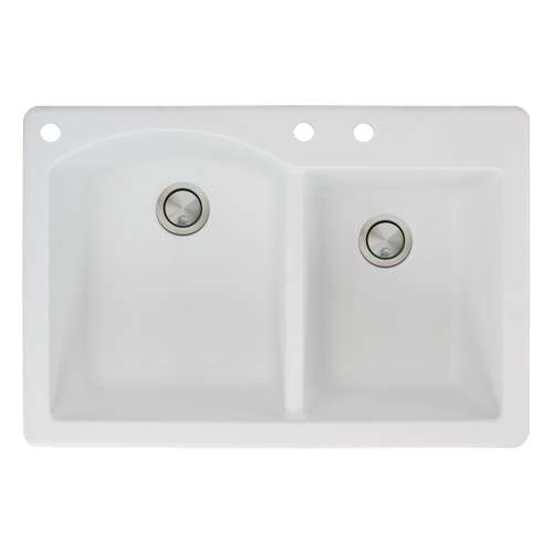 Samuel Müeller Adagio 33in x 22in silQ Granite Drop-in Double Bowl Kitchen Sink with 3 BAC Faucet Holes, White