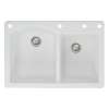 Samuel Müeller Adagio 33in x 22in silQ Granite Drop-in Double Bowl Kitchen Sink with 4 BADE Faucet Holes, White