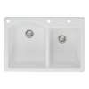 Samuel Müeller Adagio 33in x 22in silQ Granite Drop-in Double Bowl Kitchen Sink with 3 BAD Faucet Holes, White