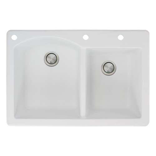 Samuel Müeller Adagio 33in x 22in silQ Granite Drop-in Double Bowl Kitchen Sink with 3 BAD Faucet Holes, White