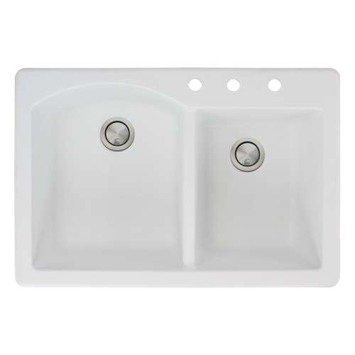 Samuel Müeller Adagio 33in x 22in silQ Granite Drop-in Double Bowl Kitchen Sink with 3 BCD Faucet Holes, White