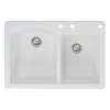 Samuel Müeller Adagio 33in x 22in silQ Granite Drop-in Double Bowl Kitchen Sink with 3 BCE Faucet Holes, White
