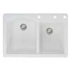Samuel Müeller Adagio 33in x 22in silQ Granite Drop-in Double Bowl Kitchen Sink with 3 BDE Faucet Holes, White