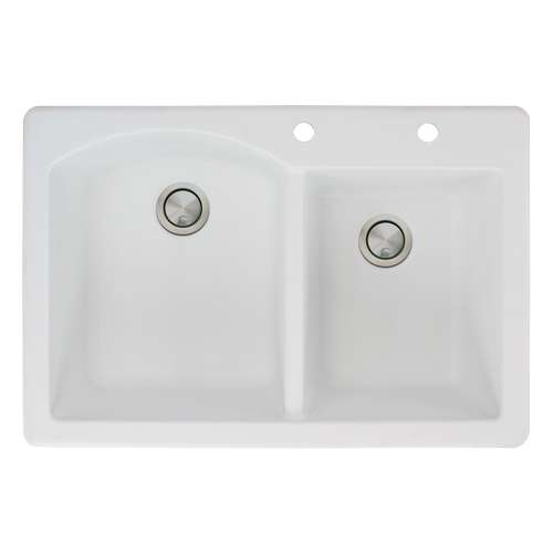Samuel Müeller Adagio 33in x 22in silQ Granite Drop-in Double Bowl Kitchen Sink with 2 BD Faucet Holes, White