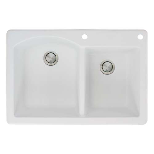 Samuel Müeller Adagio 33in x 22in silQ Granite Drop-in Double Bowl Kitchen Sink with 2 BE Faucet Holes, White