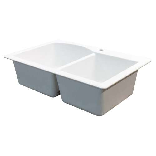 Samuel Müeller SMATDD3322-01-1 Adagio 33-in x 22-in x 10-in D-Shape 1-3/4 Double Bowls Drop-In silQgranite Kitchen Sink With 1 B Faucet Hole, White