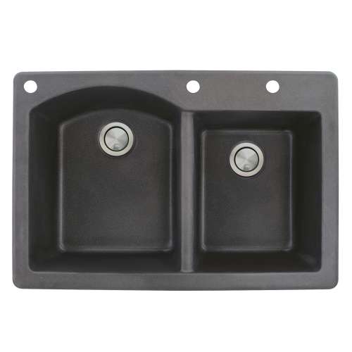 Samuel Müeller Adagio 33in x 22in silQ Granite Drop-in Double Bowl Kitchen Sink with 3 BAD Faucet Holes, Black