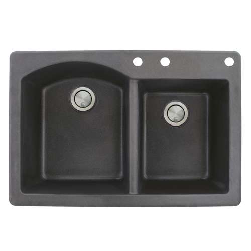 Samuel Müeller Adagio 33in x 22in silQ Granite Drop-in Double Bowl Kitchen Sink with 3 BCE Faucet Holes, Black