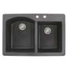 Samuel Müeller Adagio 33in x 22in silQ Granite Drop-in Double Bowl Kitchen Sink with 2 BC Faucet Holes, Black
