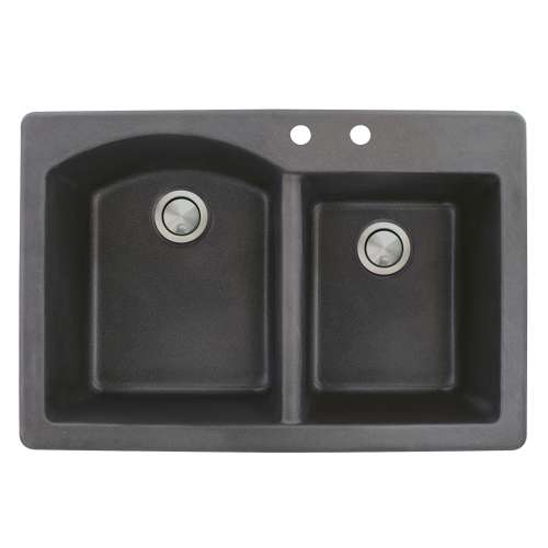 Samuel Müeller Adagio 33in x 22in silQ Granite Drop-in Double Bowl Kitchen Sink with 2 BC Faucet Holes, Black