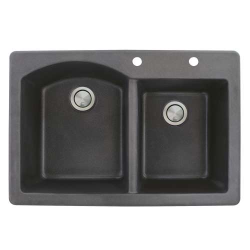 Samuel Müeller Adagio 33in x 22in silQ Granite Drop-in Double Bowl Kitchen Sink with 2 BD Faucet Holes, Black