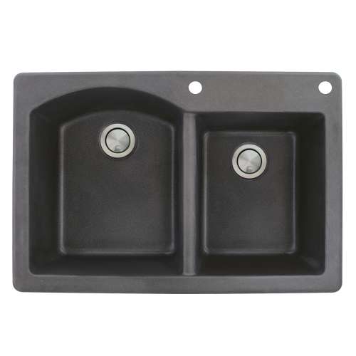 Samuel Müeller Adagio 33in x 22in silQ Granite Drop-in Double Bowl Kitchen Sink with 2 BE Faucet Holes, Black