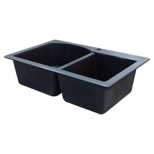 Samuel Müeller SMATDD3322-09-BE Adagio 33-in x 22-in x 10-in D-Shape 1-3/4 Double Bowls Drop-In silQgranite Kitchen Sink With 2 BE Faucet Holes, Black