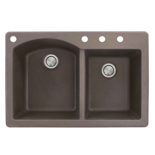 Samuel Müeller Adagio 33in x 22in silQ Granite Drop-in Double Bowl Kitchen Sink with 4 BACD Faucet Holes, Espresso