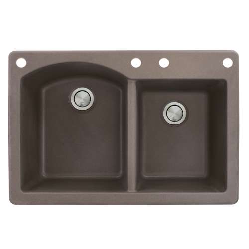 Samuel Müeller Adagio 33in x 22in silQ Granite Drop-in Double Bowl Kitchen Sink with 4 BACE Faucet Holes, Espresso