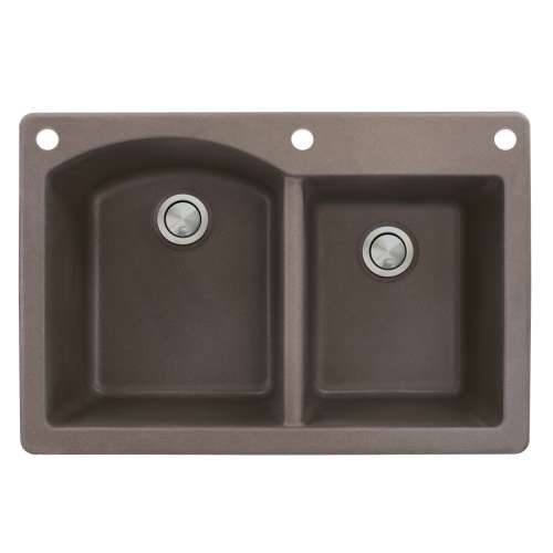 Samuel Müeller Adagio 33in x 22in silQ Granite Drop-in Double Bowl Kitchen Sink with 3 BAE Faucet Holes, Espresso