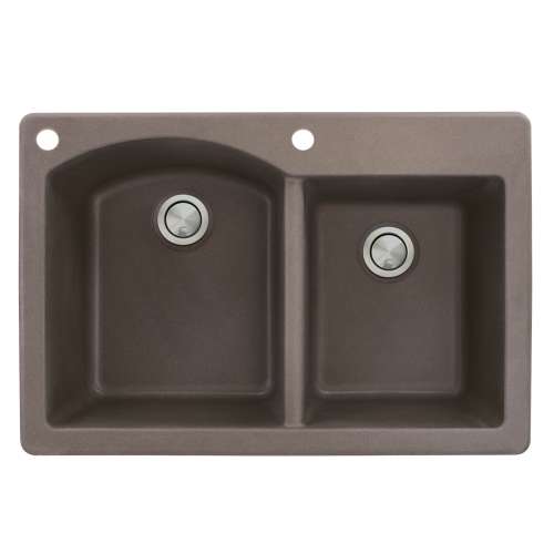 Samuel Müeller Adagio 33in x 22in silQ Granite Drop-in Double Bowl Kitchen Sink with 2 BA Faucet Holes, Espresso