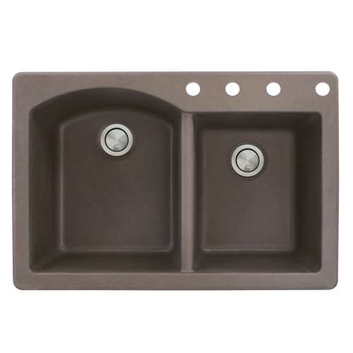 Samuel Müeller Adagio 33in x 22in silQ Granite Drop-in Double Bowl Kitchen Sink with 4 BCDE Faucet Holes, Espresso