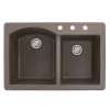 Samuel Müeller Adagio 33in x 22in silQ Granite Drop-in Double Bowl Kitchen Sink with 3 BCD Faucet Holes, Espresso