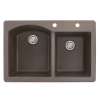 Samuel Müeller Adagio 33in x 22in silQ Granite Drop-in Double Bowl Kitchen Sink with 2 BD Faucet Holes, Espresso
