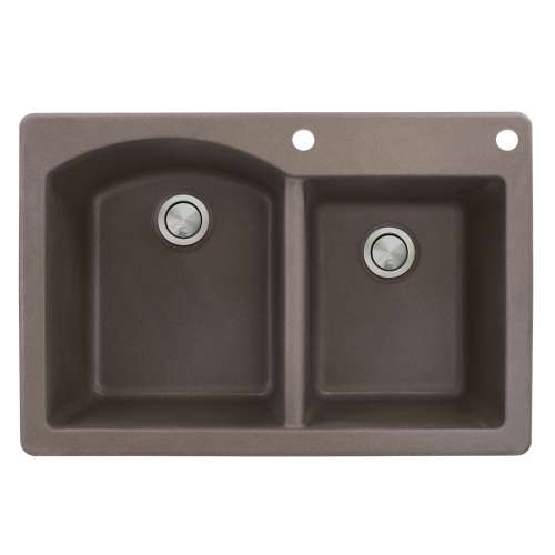 Samuel Müeller Adagio 33in x 22in silQ Granite Drop-in Double Bowl Kitchen Sink with 2 BE Faucet Holes, Espresso