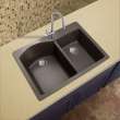 Samuel Müeller Adagio 33in x 22in silQ Granite Drop-in Double Bowl Kitchen Sink with 1 B Faucet Hole, Espresso