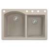 Samuel Müeller Adagio 33in x 22in silQ Granite Drop-in Double Bowl Kitchen Sink with 5 BACDE Faucet Holes, Cafe Latte