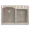 Samuel Müeller Adagio 33in x 22in silQ Granite Drop-in Double Bowl Kitchen Sink with 4 BACD Faucet Holes, Cafe Latte