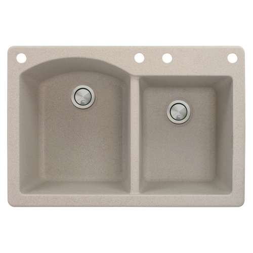 Samuel Müeller Adagio 33in x 22in silQ Granite Drop-in Double Bowl Kitchen Sink with 4 BACE Faucet Holes, Cafe Latte