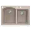 Samuel Müeller Adagio 33in x 22in silQ Granite Drop-in Double Bowl Kitchen Sink with 3 BAC Faucet Holes, Cafe Latte
