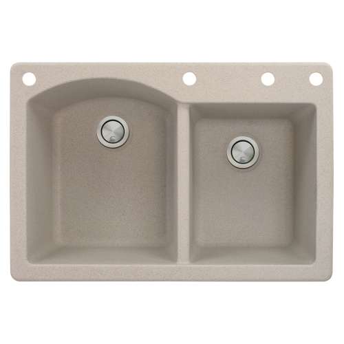 Samuel Müeller Adagio 33in x 22in silQ Granite Drop-in Double Bowl Kitchen Sink with 4 BADE Faucet Holes, Cafe Latte