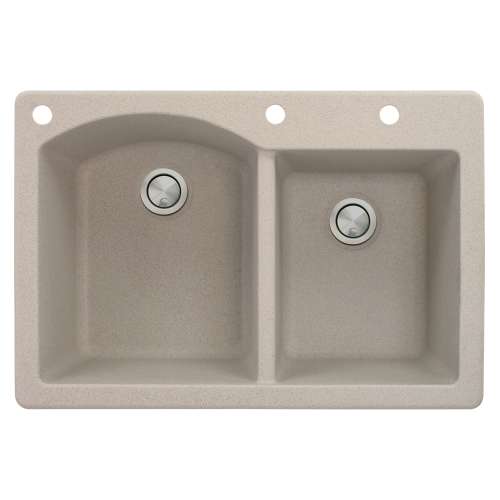 Samuel Müeller Adagio 33in x 22in silQ Granite Drop-in Double Bowl Kitchen Sink with 3 BAD Faucet Holes, Cafe Latte