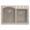 Samuel Müeller Adagio 33in x 22in silQ Granite Drop-in Double Bowl Kitchen Sink with 4 BCDE Faucet Holes, Cafe Latte