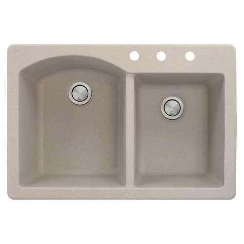 Samuel Müeller Adagio 33in x 22in silQ Granite Drop-in Double Bowl Kitchen Sink with 3 BCD Faucet Holes, Cafe Latte