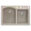 Samuel Müeller Adagio 33in x 22in silQ Granite Drop-in Double Bowl Kitchen Sink with 3 BCE Faucet Holes, Cafe Latte