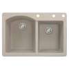 Samuel Müeller Adagio 33in x 22in silQ Granite Drop-in Double Bowl Kitchen Sink with 3 BDE Faucet Holes, Cafe Latte